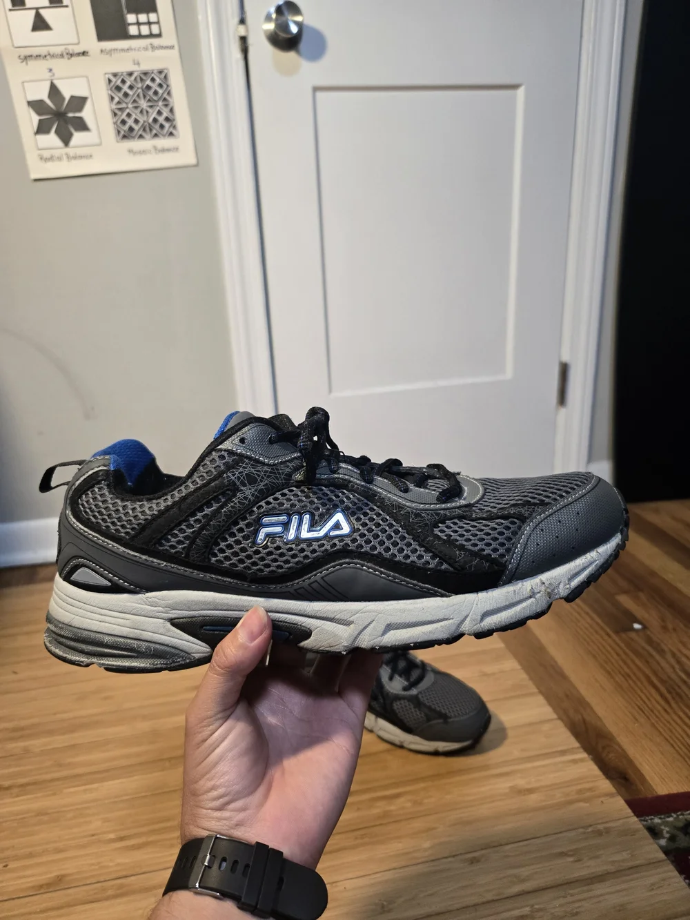 Fila Men’s Gray Athletic Mesh Sneakers with Blue Accents